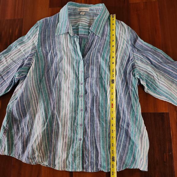 Coldwater Creek blue white purple striped 100% linen button up Top sz 2X 20-22 - Picture 4 of 7
